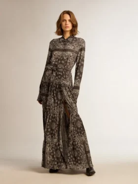 Rochie-cămașă gri antracit cu imprimeu paisley