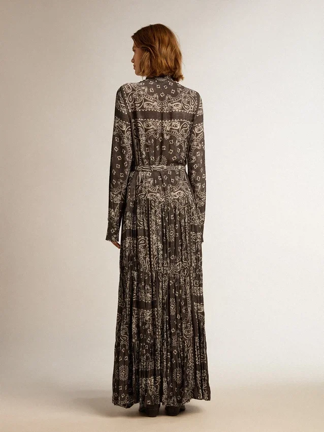 Rochie-cămașă gri antracit cu imprimeu paisley