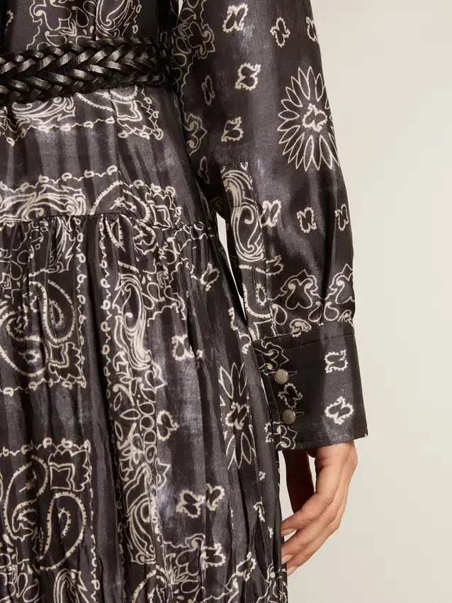 Rochie-cămașă gri antracit cu imprimeu paisley