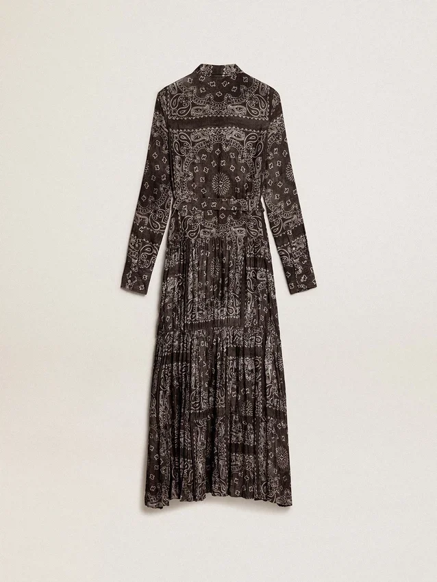 Rochie-cămașă gri antracit cu imprimeu paisley
