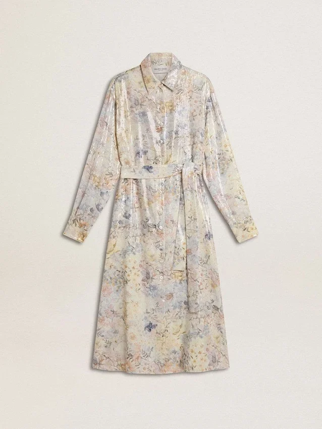 Rochie-cămașă pentru femei cu imprimeu floral multicolor cu paiete