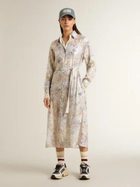 Rochie-cămașă pentru femei cu imprimeu floral multicolor cu paiete