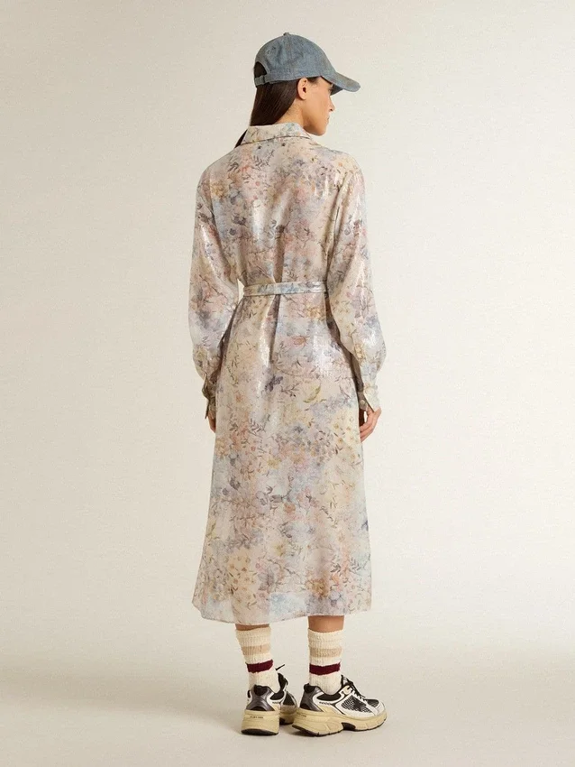 Rochie-cămașă pentru femei cu imprimeu floral multicolor cu paiete