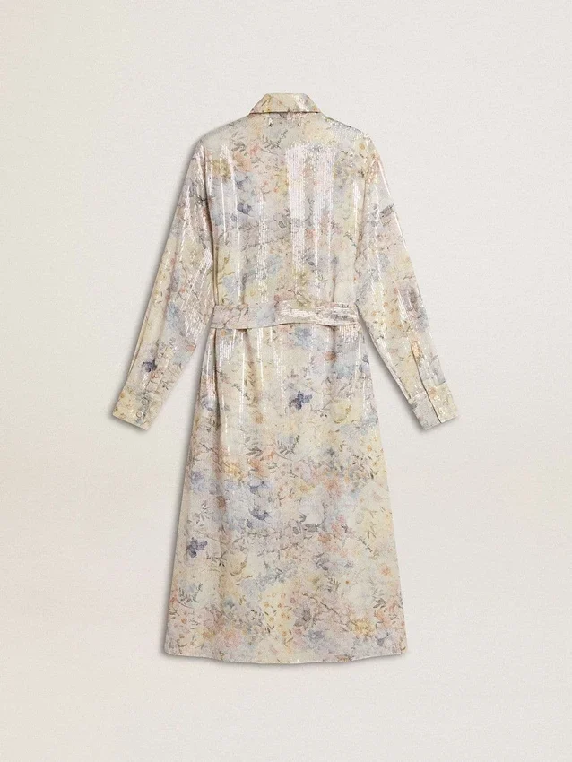 Rochie-cămașă pentru femei cu imprimeu floral multicolor cu paiete