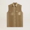 Rochie-cămașă pentru femei din denim de culoare nisip, cu detalii militare