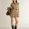 Rochie-cămașă pentru femei din denim de culoare nisip, cu detalii militare