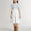 Rochie-cămașă pentru fete din pânză de bumbac albă, cu imprimeu nautic albastru și bordură albă