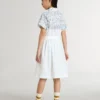 Rochie-cămașă pentru fete din pânză de bumbac albă, cu imprimeu nautic albastru și bordură albă