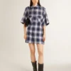 Rochie-cămașă scurtă pentru femei, cu model 3D în stil tablă de șah și broderie