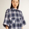 Rochie-cămașă scurtă pentru femei, cu model 3D în stil tablă de șah și broderie