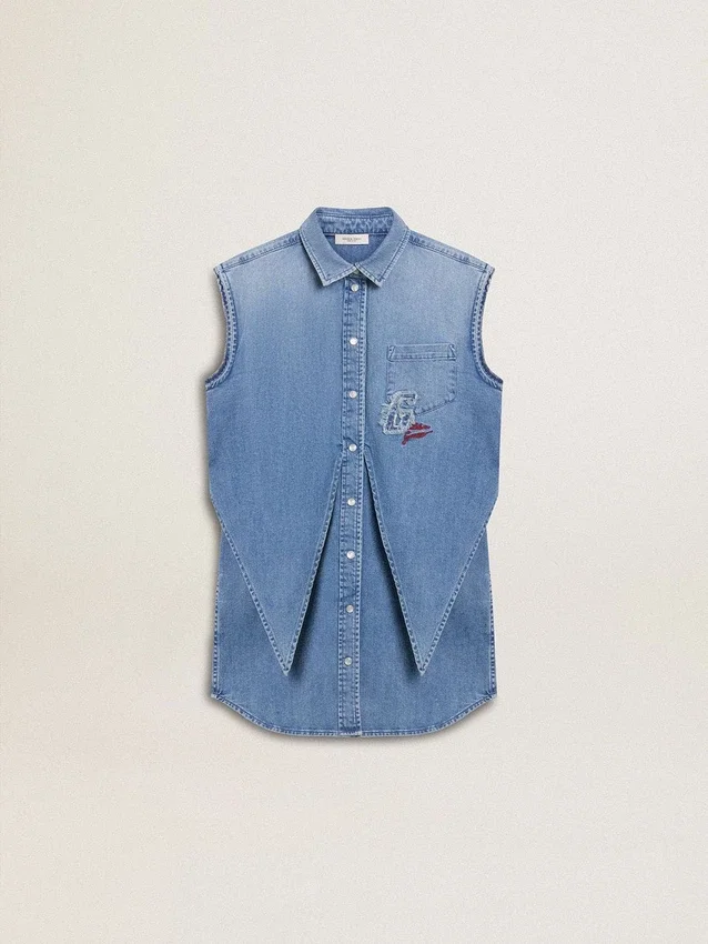 Rochie din denim pentru fete, cu nod în față și broderie