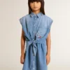 Rochie din denim pentru fete, cu nod în față și broderie