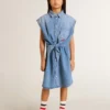 Rochie din denim pentru fete, cu nod în față și broderie