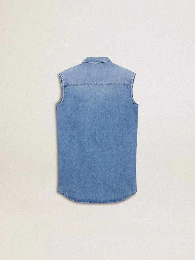 Rochie din denim pentru fete, cu nod în față și broderie