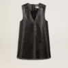 Rochie din piele nappa neagră pentru femei, cu ținte