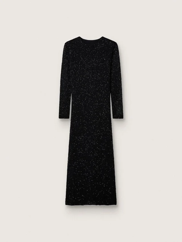 Rochie lungă pentru femei din plasă neagră cu paiete negre