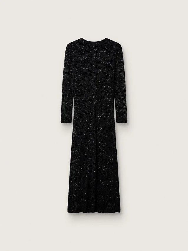 Rochie lungă pentru femei din plasă neagră cu paiete negre