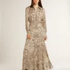 Rochie midi din amestec de mătase pentru femei, cu imprimeu floral