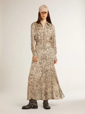 Rochie midi din amestec de mătase pentru femei, cu imprimeu floral