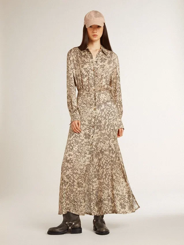 Rochie midi din amestec de mătase pentru femei, cu imprimeu floral