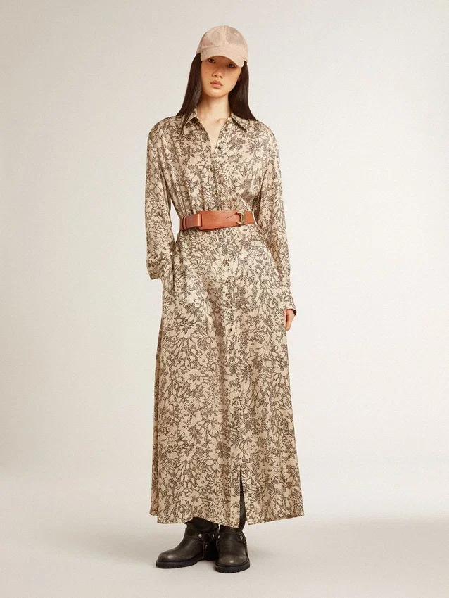 Rochie midi din amestec de mătase pentru femei, cu imprimeu floral