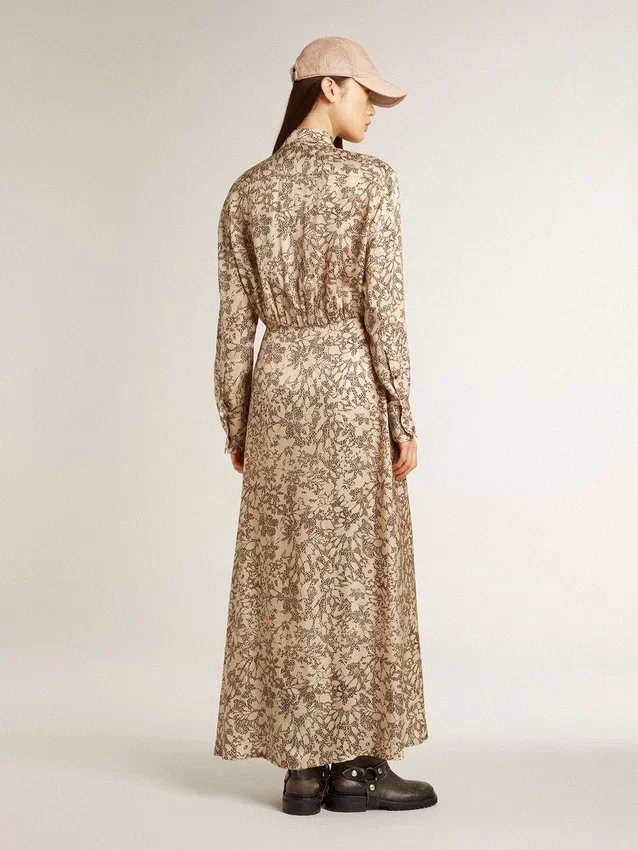 Rochie midi din amestec de mătase pentru femei, cu imprimeu floral
