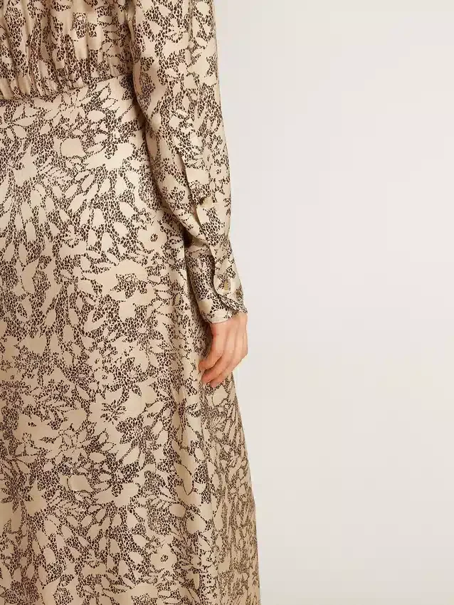 Rochie midi din amestec de mătase pentru femei, cu imprimeu floral