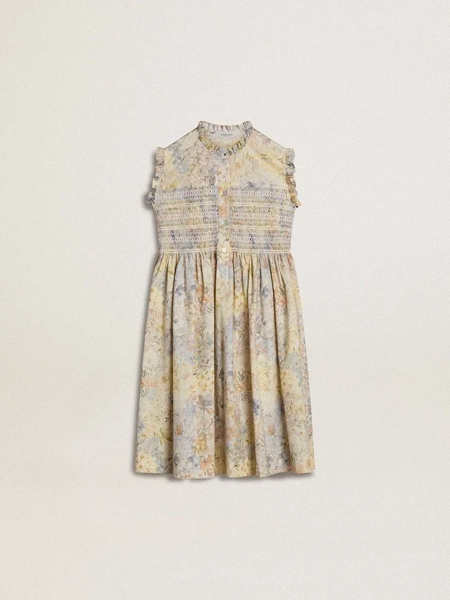 Rochie midi din bumbac pentru fete, cu imprimeu floral multicolor