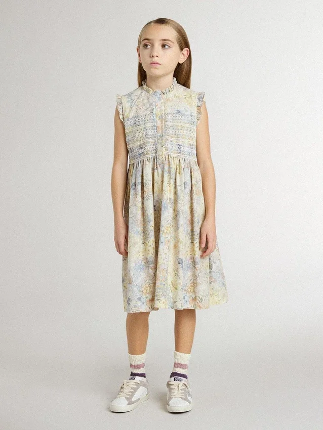 Rochie midi din bumbac pentru fete, cu imprimeu floral multicolor