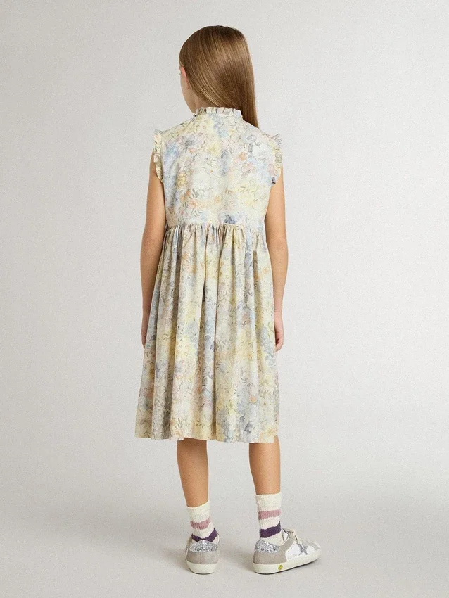 Rochie midi din bumbac pentru fete, cu imprimeu floral multicolor