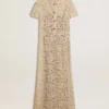 Rochie midi pentru femei din dantelă transparentă de culoare crem