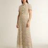 Rochie midi pentru femei din dantelă transparentă de culoare crem
