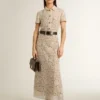 Rochie midi pentru femei din dantelă transparentă de culoare crem