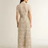 Rochie midi pentru femei din dantelă transparentă de culoare crem