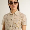 Rochie midi pentru femei din dantelă transparentă de culoare crem