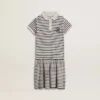 Rochie midi pentru fete din amestec de bumbac cu dungi și broderii