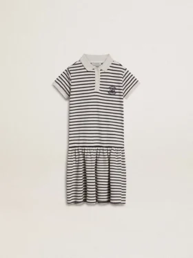 Rochie midi pentru fete din amestec de bumbac cu dungi și broderii