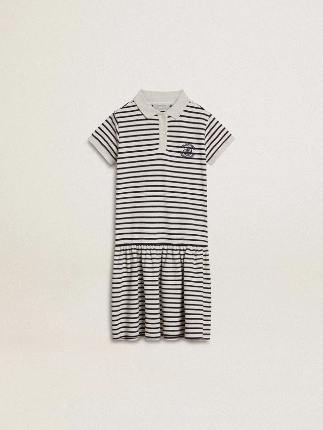 Rochie midi pentru fete din amestec de bumbac cu dungi și broderii