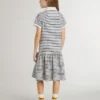 Rochie midi pentru fete din amestec de bumbac cu dungi și broderii