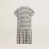 Rochie midi pentru fete din amestec de bumbac cu dungi și broderii