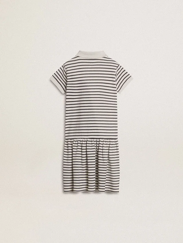 Rochie midi pentru fete din amestec de bumbac cu dungi și broderii