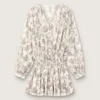 Rochie mini din bumbac pentru femei, cu imprimeu floral alb-negru