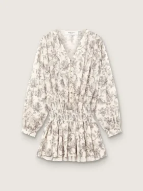 Rochie mini din bumbac pentru femei, cu imprimeu floral alb-negru