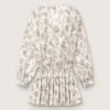 Rochie mini din bumbac pentru femei, cu imprimeu floral alb-negru