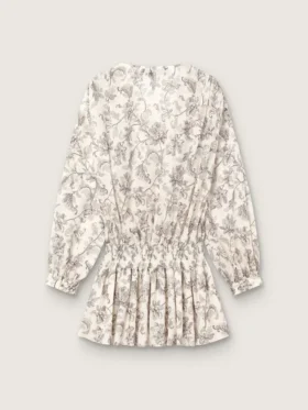 Rochie mini din bumbac pentru femei, cu imprimeu floral alb-negru