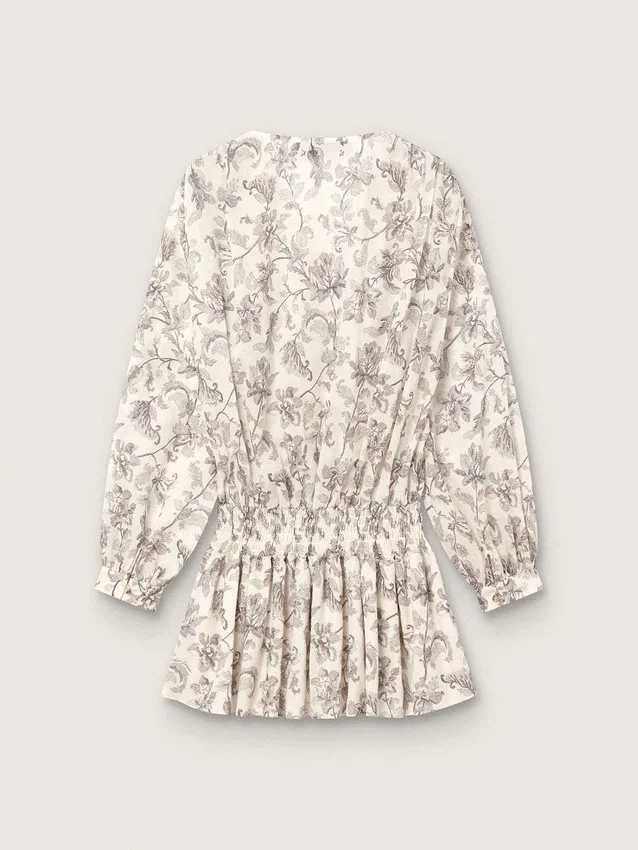 Rochie mini din bumbac pentru femei, cu imprimeu floral alb-negru