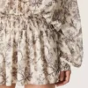 Rochie mini din bumbac pentru femei, cu imprimeu floral alb-negru
