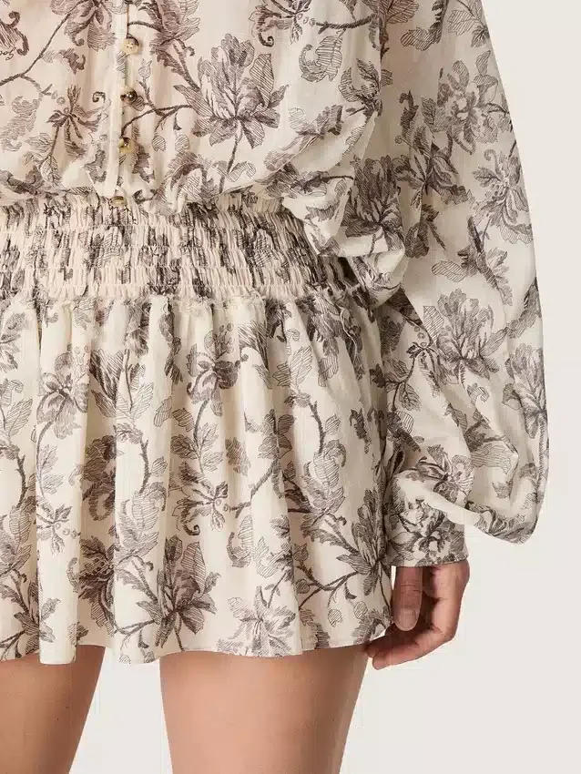 Rochie mini din bumbac pentru femei, cu imprimeu floral alb-negru
