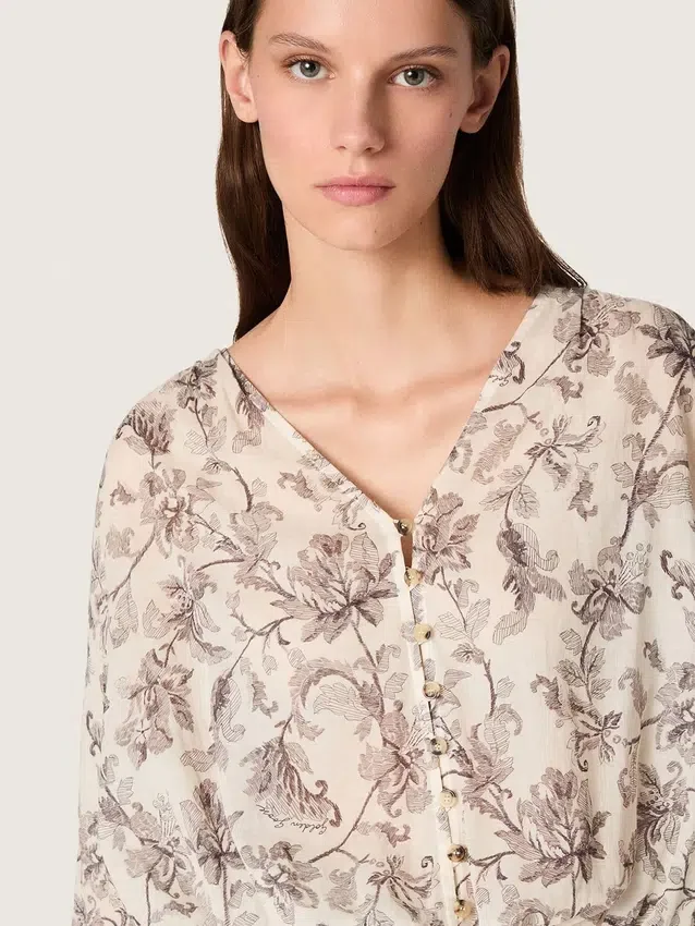 Rochie mini din bumbac pentru femei, cu imprimeu floral alb-negru