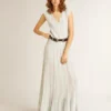 Rochie pentru femei de culoare albastru deschis, cu model cu dungi verticale